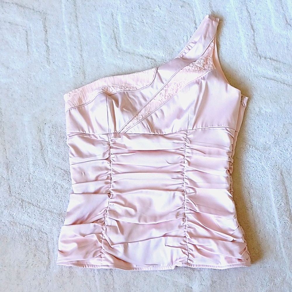 NWT'S - XOXO Blush Pink One-Shoulder Ruched Top From MACY'S. Side Zip Lined WL
